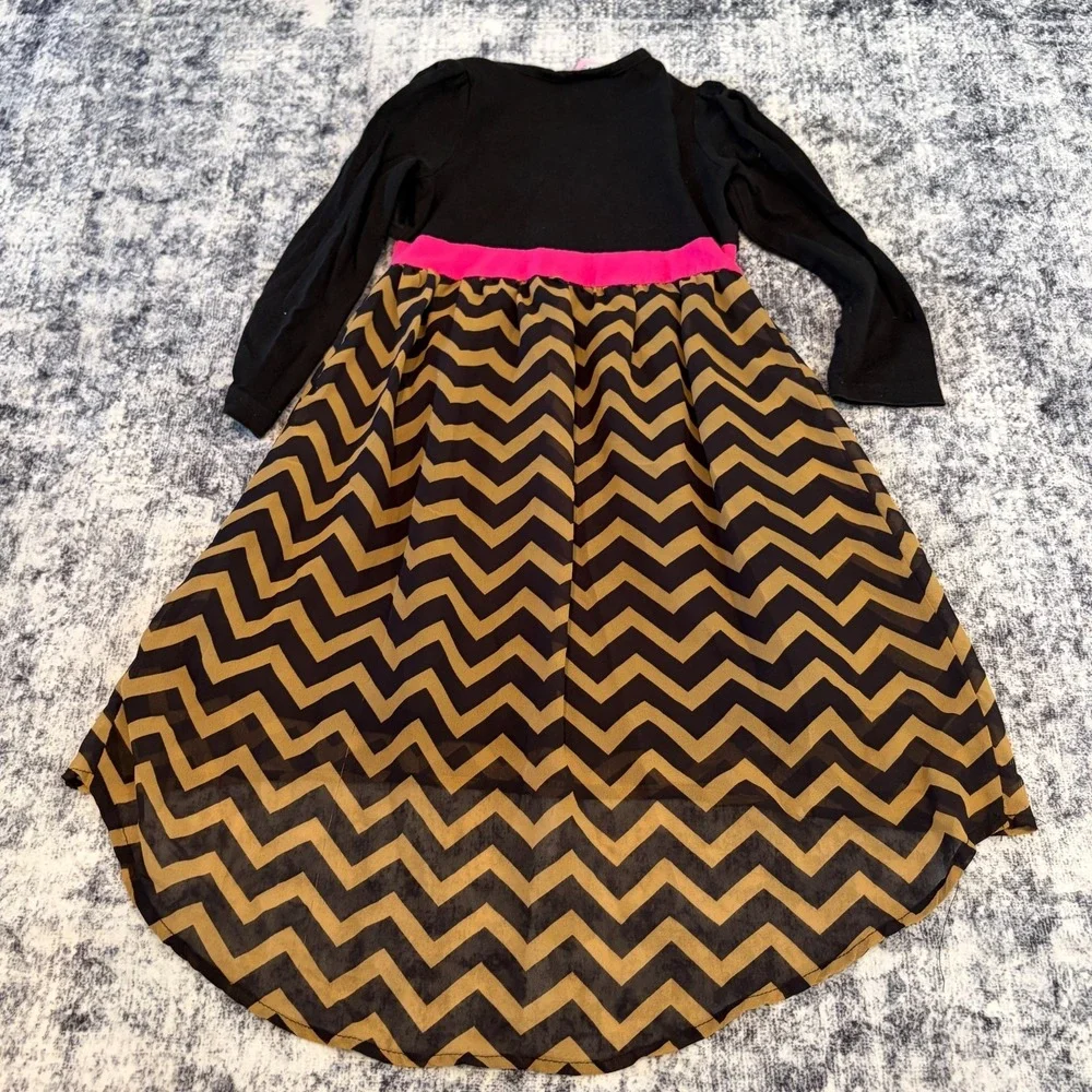 Hello Kitty Girls Pink Black‎ Chevron High-Low Dress Long Sleeve Shrug Sz XS 4/5